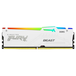 Front view of Kingston FURY Beast RGB White 16GB DDR5 6000MT/s RAM module with white heat spreader – Premium White Build stock at Storage Hub Kolkata.