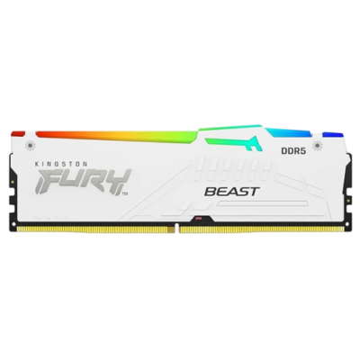 Front view of Kingston FURY Beast RGB White 16GB DDR5 6000MT/s RAM module with white heat spreader – Premium White Build stock at Storage Hub Kolkata.