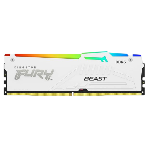 Front view of Kingston FURY Beast RGB White 16GB DDR5 6000MT/s RAM module with white heat spreader – Premium White Build stock at Storage Hub Kolkata.
