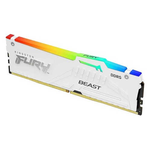 Top-down detail of Kingston FURY Beast White RGB 16GB DDR5 KF560C36BWE2A-16 showing the translucent RGB bar – Verified by Storage Hub Kolkata.