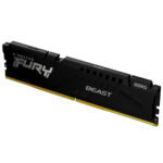 ALT TEXT: Close-up of Kingston KF560C30BBE-16 DDR5 memory chip and low-profile black heat spreader.