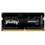 Front view of Kingston FURY Impact 8GB DDR4 3200MT/s SODIMM laptop RAM module with sleek black thermal label – High-performance laptop upgrade stock at Storage Hub Kolkata.