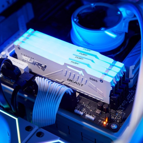 Retail box of Kingston FURY Beast RGB White 16GB DDR5 CL30 showing official India import stickers and serial tracking – Genuine Stock at Storage Hub Kolkata.