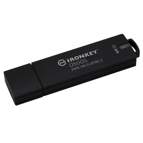 Kingston IronKey D500S IKD500S 64GB USB 3.2 Encrypted Flash Drive with FIPS 140-3 Level 3 Security and Rugged Metal Design