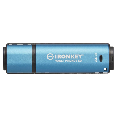 Kingston IronKey Vault Privacy 50 64GB encrypted USB 3.2 Gen 1 flash drive front view