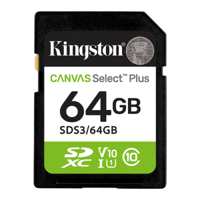 Kingston Canvas Select Plus 64GB microSDXC UHS-I A1 Class 10 Memory Card – SDS3/64GB