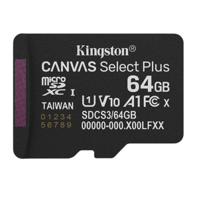 Kingston Canvas Select Plus 64GB microSDXC UHS-I A1 Class 10 Memory Card 100MB/s (SDCS3/64GBSP)