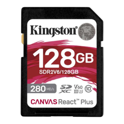 Kingston Canvas React Plus V60 128GB SDXC UHS-II Memory Card – SDR2V6/128GB