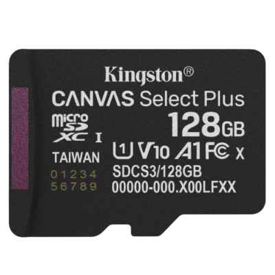 Kingston Canvas Select Plus 128GB microSDXC UHS-I A1 Class 10 Memory Card 150MB/s (SDCS3/128GBSP)
