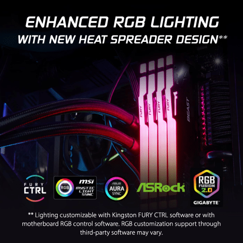 Kingston FURY Beast RGB 32GB (2x16GB) DDR5 6000MT/s CL30 Desktop RAM Kit (KF560C30BBEAK2-32)